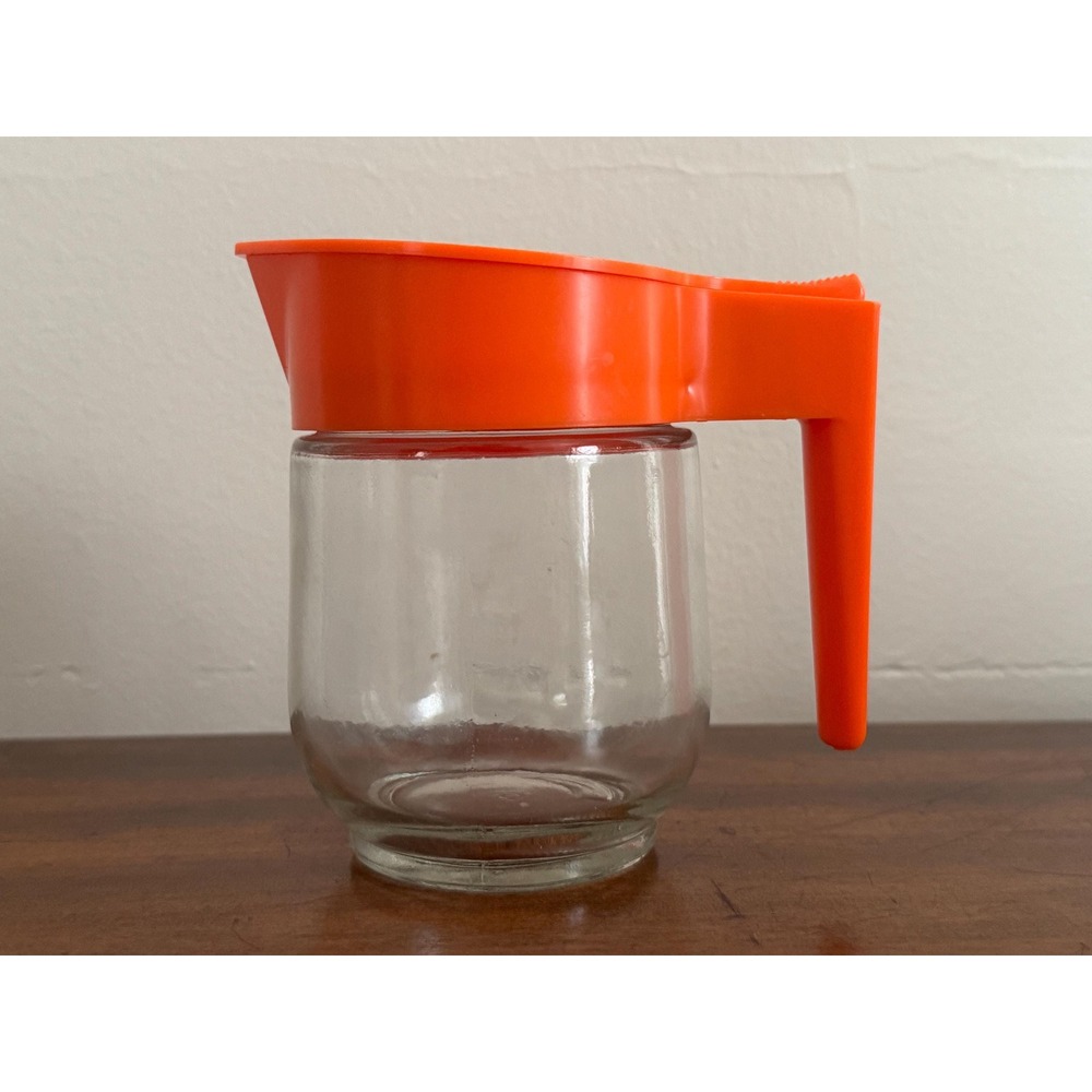Vintage Glass Syrup Dispenser or Pitcher Creamer with Orange Lid